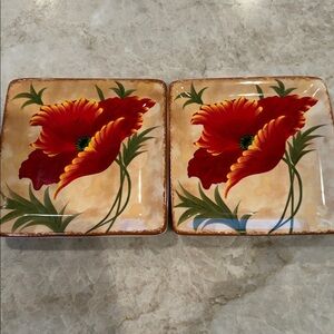 Pier 1 "POPPIES" Square 6" Appetizer Bread Dessert Plates ~ Set of 2